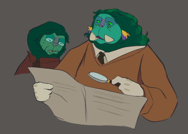 Two sisters of Clan Alabonsé investigate a newspaper.