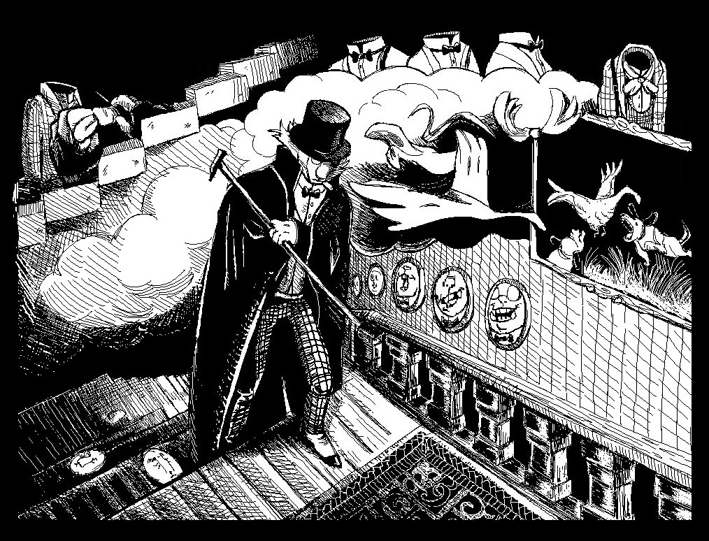 OC, the Viscountess Jarcounces, walks up the stairs with visions surrounding her.